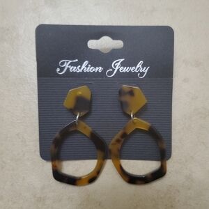 Fashion Jewelry Circle Drop Earrings, Tortoise Shell Print